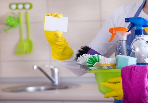 Office cleaner working in a NW10 workplace reception area